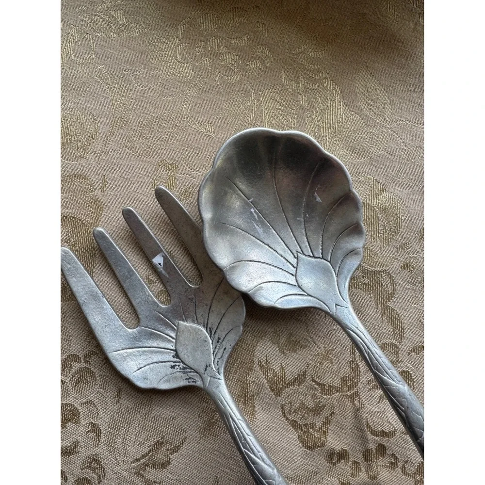 Vintage Arthur Court Designs 1990 Leaf Serving Spoon & Fork Salad Servers